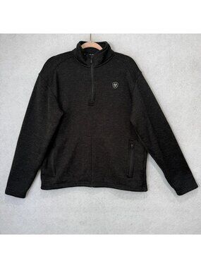 Ariat Sweater Mens Medium Black Quarter Zip Fleece Pullover Caldwell Pockets